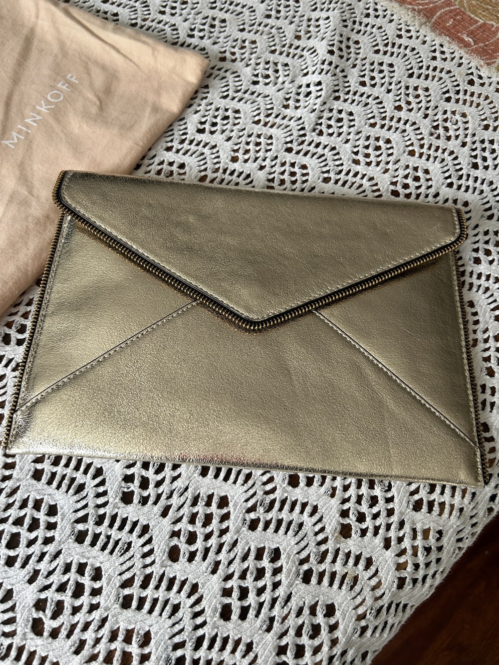 Rebecca Minkoff Metallic Gold Envelope Clutch